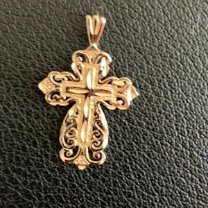 Vintage 14K Gold Crucifx Pendant with Hallmarks, 1" x 5/8", Original Owner, MINT